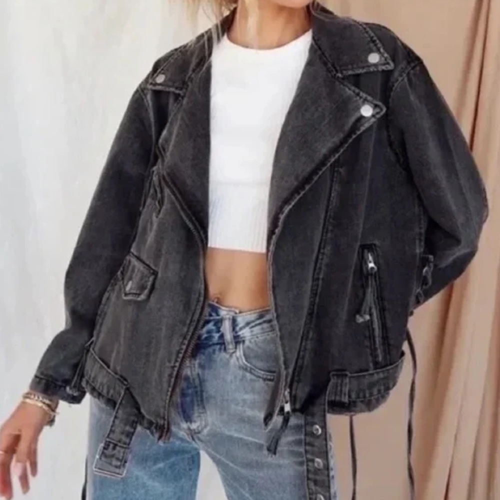 Mod Ref Black Denim Moto Biker Jacket